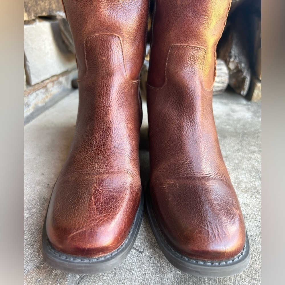 Nicole Vintage brown leather tall riding western boots braided detail Sz-6.5M  E - Picture 4 of 13
